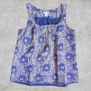 ALFRED SUNG PURE | Boho Cotton Purple & Tan Floral Pattern Boxy Tank Size M